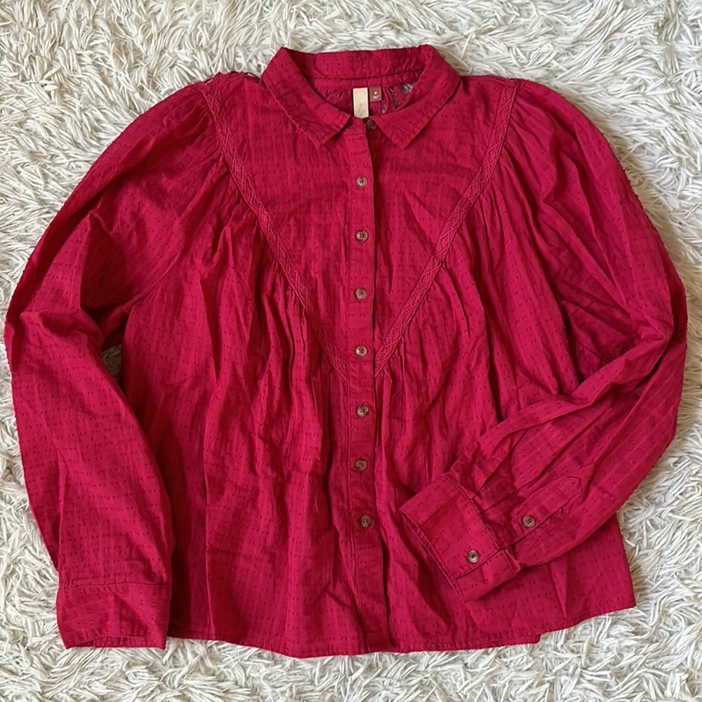Anthropologie Pilcro Lace-Back ButtonDown in Medium Pink
